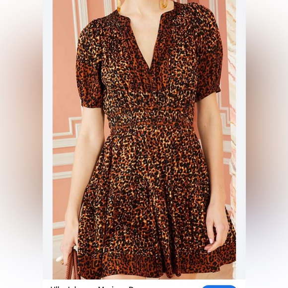 $395 Ulla Johnson Mariana Leopard Animal Print Puff Sleeve 100% Cotton Dress